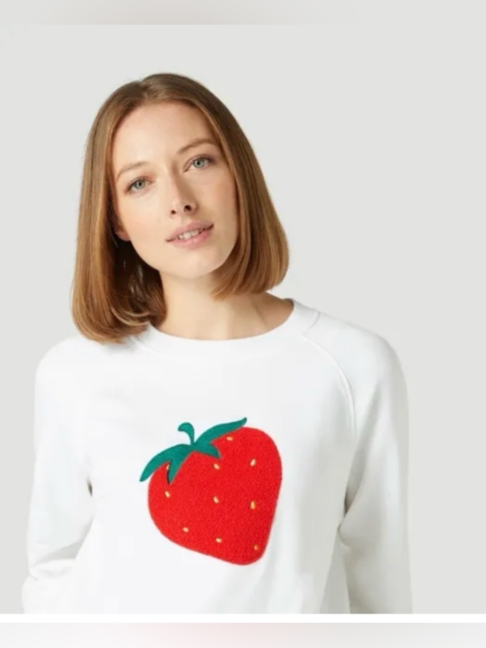 Wimbledon White Sweatshirt with Red Strawberry Graphic